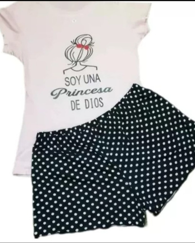 Pijama - Short Pantaloneta Negra + Camisa Rosa - Mujer
