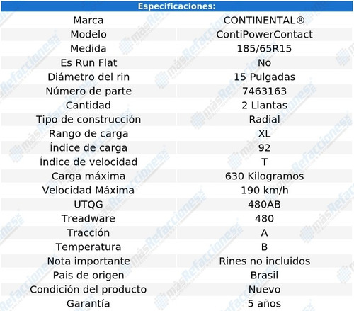 Par De Llantas 185/65r15 92t Continental Contipowercontact