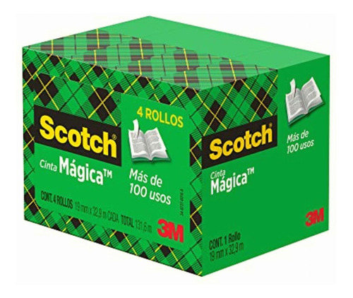 3m, Scotch, Cinta Mágica, Paquete De 4 Piezas (18 Mm X 32