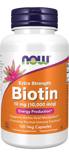 Suplemento Now Energético Biotin 10 Mg Biotina 120 Cápsulas