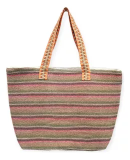 Bolso Playero Grande Multicolor Con Cierre - Cartera Canasto