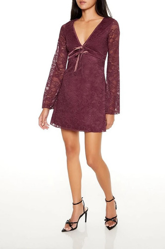 Vestido Forever 21 Bordo Encaje Lace Importado Usa Escote