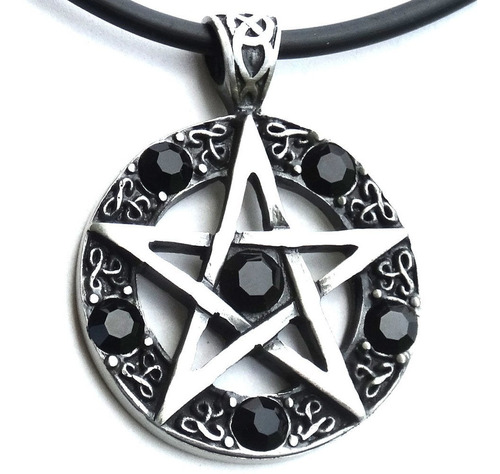 Pingente Wiccan Pentagrama Six Black Cristals - Estanho Yah