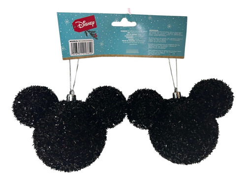 02 Bolas Enfeite Árvore Natal Mickey Preto Glitter Disney