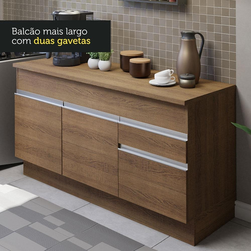 Cozinha Madesa Glamy 150001 Armário E Balcão (com Tampo) R Cor Rustic