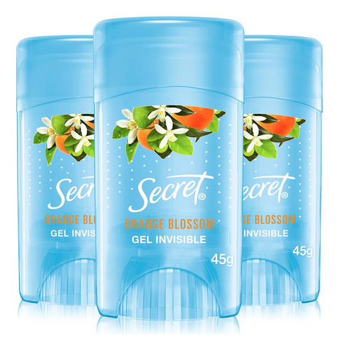 Antitranspirante En Gel Invisible Secret Orange Blossom 3 Unidades X 45g C/u