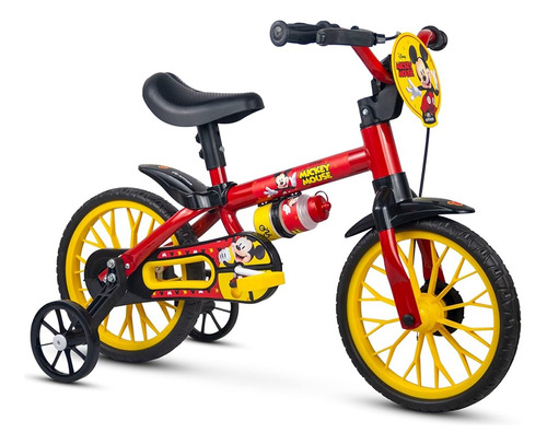 Bicicleta Nathor Aro 12 Mickey Vermelho Amarelo Com Rodinha