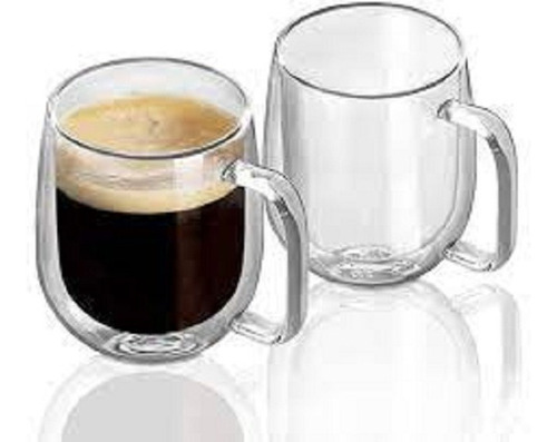 Imagen 3 de 4 de Set De 2 Tazas De Café Doble Vidrio Templado 250 Cc
