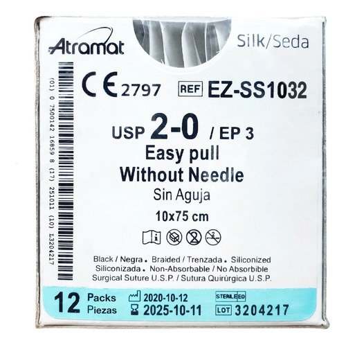 Sutura Seda Negra 2-0 Sin Aguja 10x75cm Ez-ss1032