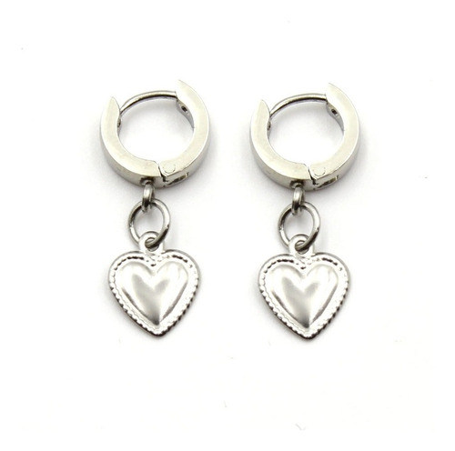 Aretes Acero Plateado Huggies Corazón Bordado Amor