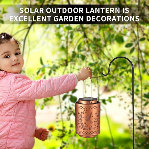 Linterna Solar Jardín Colgante Colibrí Led Impermeable Dorado