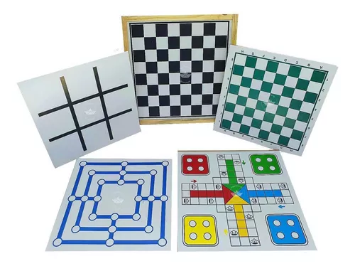 Conjunto Jogos 5x1 Dama Jogo Da Velha Ludo Trilha Xadrez