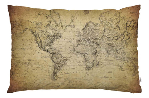 Funda De Almohada Mapa Del Mundo Antiguo Estilo Dibujad...