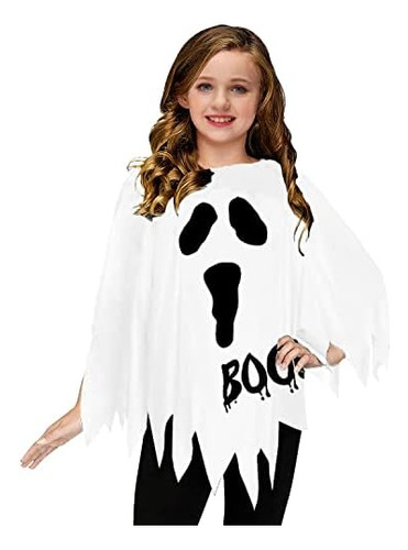 Aobute Niñas Niño Fantasma Blanco Poncho Niños Lindo Disfraz