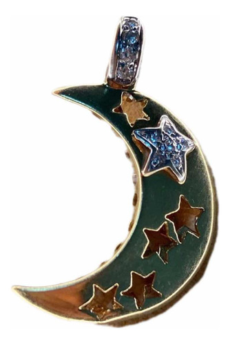 Pingente Lua Em Ouro Amarelo 18k E Diamantes