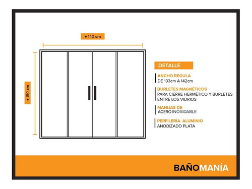 Imagen 5 de 10 de Mampara Baño Esmerilado Bañera 140 X 150 4 Hojas 6 Mm