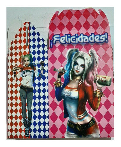 Imagen 10 de 10 de Escuadron Ave Harley Quinn Set 30 Cajitas Dulceras Bolo Feli