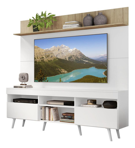 Rack Retrô C/ Painel E Sup Tv 65 Madri Multimóveis V3374 Ru Cor Rustic/Branco