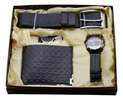 Kit Hom Elegante: Reloj, Llavero, Cinturón Y Billetera