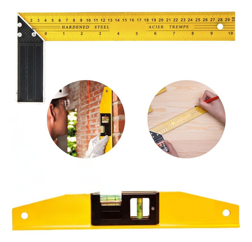 Nível 30cm Magnético Imã + Esquadro Aço 12pol Cabo Metal