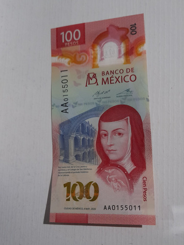 Billete Nuevo De 100 Pesos Serie Aa0 Sorjuana Primeros Folio