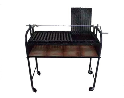 Imagen 1 de 9 de Parrilla Pie C/ruedas Enlozada Grasero 75cm Altura Regulable