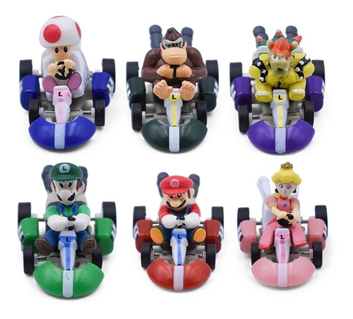 6pcs Mario Bros Melocotón Mini Figura Kart Coche Juguetes Pa