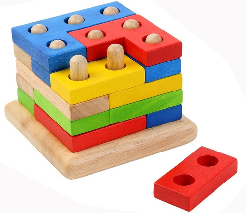 Juego Torre Geometrica Madera Didáctica Ingenio Romopecabeza