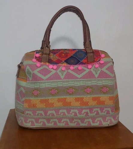 Bolsa Artesanal Tote Crossbody Rosa Café Multicolor Belleza