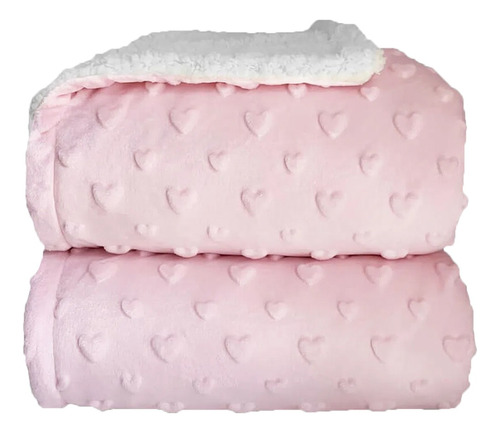 Cobertor Donna Bebê Plush Com Sherpa Hearts Rosa