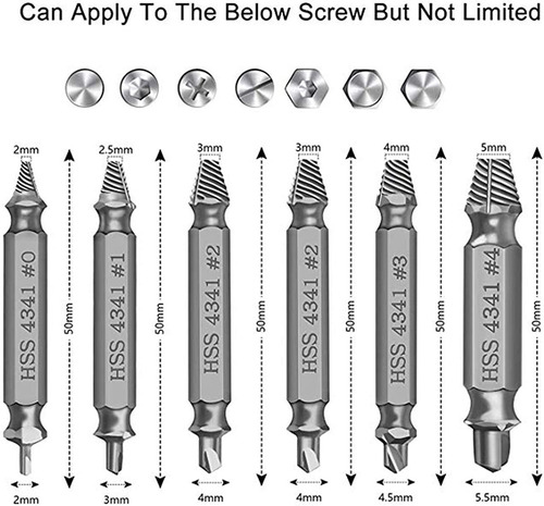 Kit De Extractores De Tornillos Rotos O Dañados - 6 Unidades