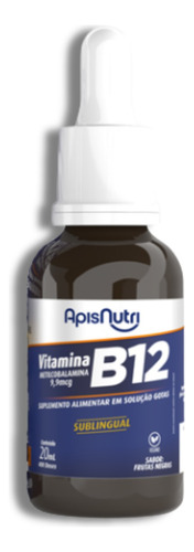 Vitamina B12 Sublingual Vegano Apisnutri Em Gotas 20ml