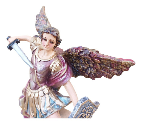 Escultura San Miguel Arcángel Figura 38cm Ojitos De Cristal Color Dorado