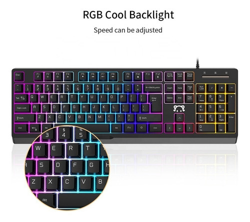 Imagen 6 de 6 de Teclado gamer Ajazz STK090 QWERTY inglés US color negro con luz RGB