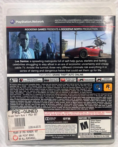Grand Theft Auto V Five Sony Playstation 3 Ps3 -zero Testado (Usado)