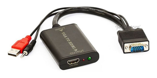 Cabo Conversor Vga Macho Para Hdmi Femea Audio P2 E Usb