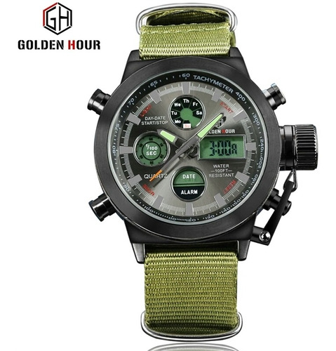 Relógio Masculino Golden Hour  Militar Pulseira De Lona