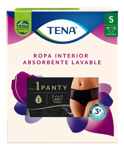 Ropa Interior Lavable Tena Corte Bajo Negro Talla S 1 Pz