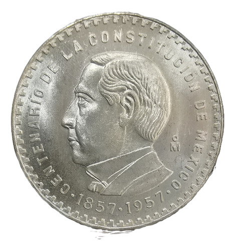 Moneda Plata Juárez 5 Pesos Aniversario De La Constitu 1957