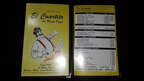 Carta De La Famosa Pizzería El Cuartito De Buenos Aires. (Usado)