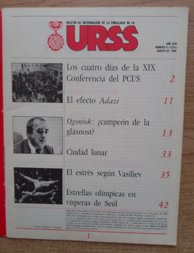 Boletín De Información De La Embajada De La U. R. S. S. 1988 (Usado)