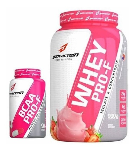 Kit Whey Pro-f 900g Morango   Bcaa Pro-f - Bodyaction