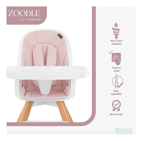 Evolur Zoodle 3 En 1 Silla Alta De Bebé Convertible En Rosa