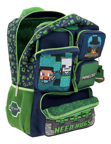 Mochila Escolar Grande Chenson Original Minecraft Steve Vs Creeper Mc65672-g Fight Color Verde Zombi Tnt Ideal Para Primaria Y Secundaria Enderman