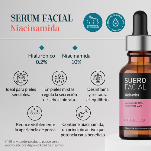 Imagen 1 de 2 de Suero Facial Niacinamida | X30cc | Piel Mixta | Biobellus