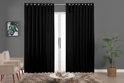 Cortina Jacquard 200 X 1,50 Altura Semi Blackout Sala/quarto Cor Preto