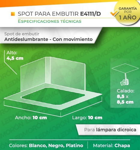 Imagen 3 de 8 de Spot De Embutir Embutido Cuadrado Blanco Dicroica Apto Led
