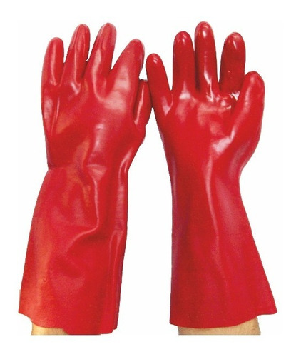 Guante Pvc Rojo Entelado Interlook 35cm Apto Quimicos Ba2140