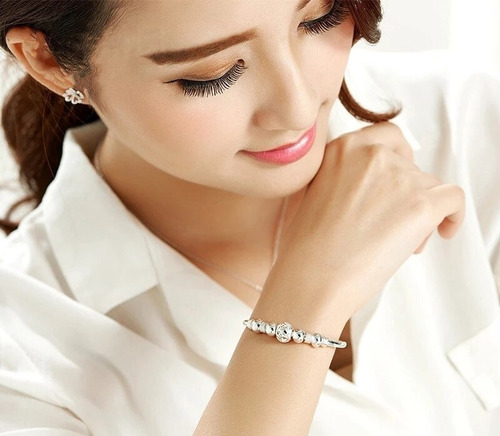 Imagen 3 de 5 de Pulsera Mujer Plata Corazón Ajustable Brazalete Charm Amor