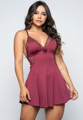 Imagem 2 de 10 de Kit 2 Camisola Sexy Lingerie Costa Aberta Renda Linha Noite